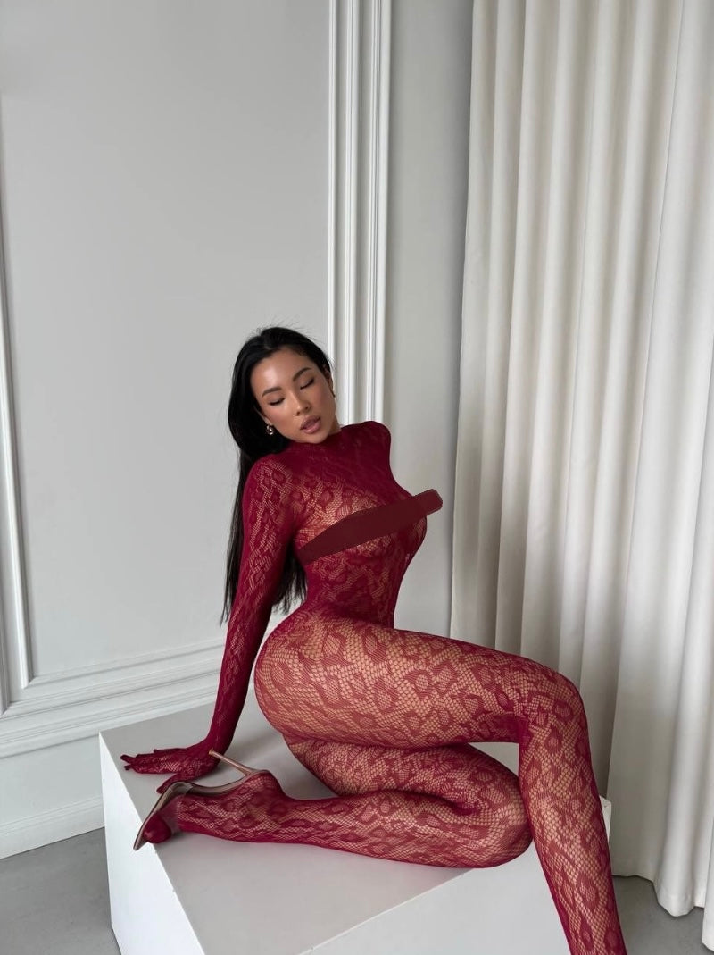 Burgundy Loepard Bodystocking