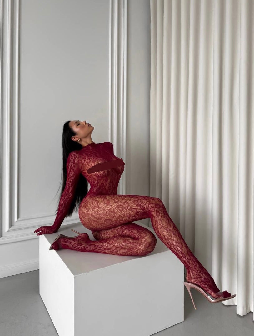 Burgundy Loepard Bodystocking