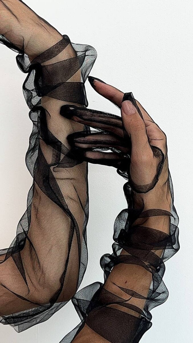 Black Sheer long gloves
