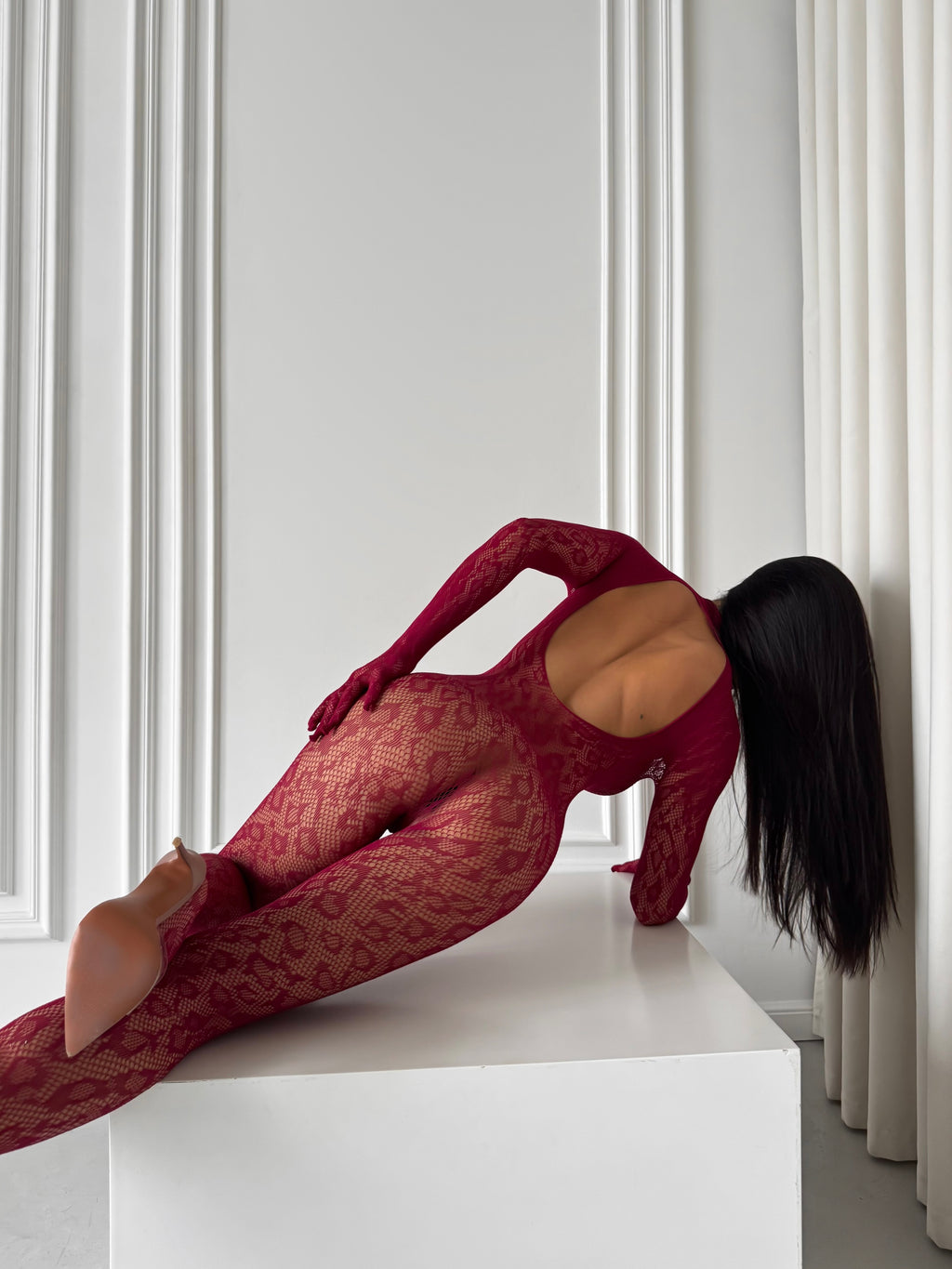 Burgundy Loepard Bodystocking