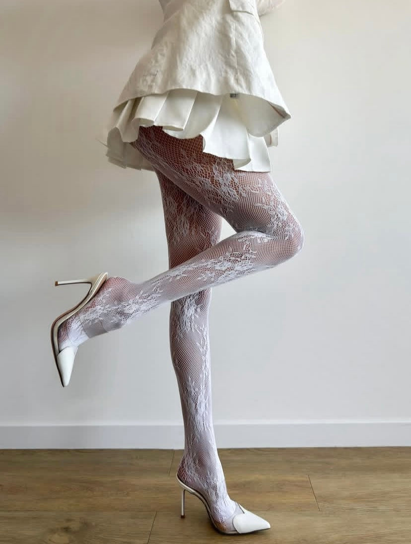 White Floral Veil Tights